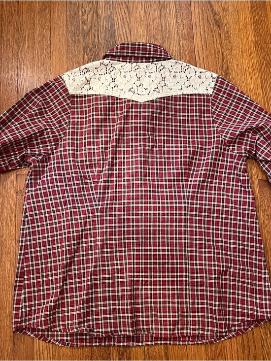 Women’s western Pearl snap plaid lace top shirt M - Picture 5 of 7